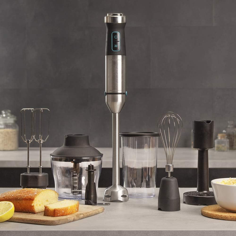 Cecotec Batidora De Mano Power Titanblack 1500 XL Perfectcream&Crush. 1500 W, Tecnología Crossblades Con Cuchillas De 4 Hojas, Pie XL, Incluye Picadora, Varillas Batidoras Y Pasapurés