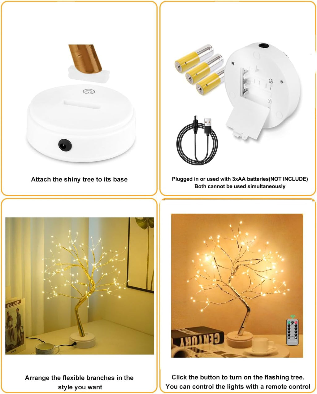 Arbol Luces LED, 108 LED Arbol Lampara Mesa, 8 Modos De Luz Y Operación De Control Remoto Y Temporizador, Adecuado Para Decoración Del Hogar, Navidad, Regalos