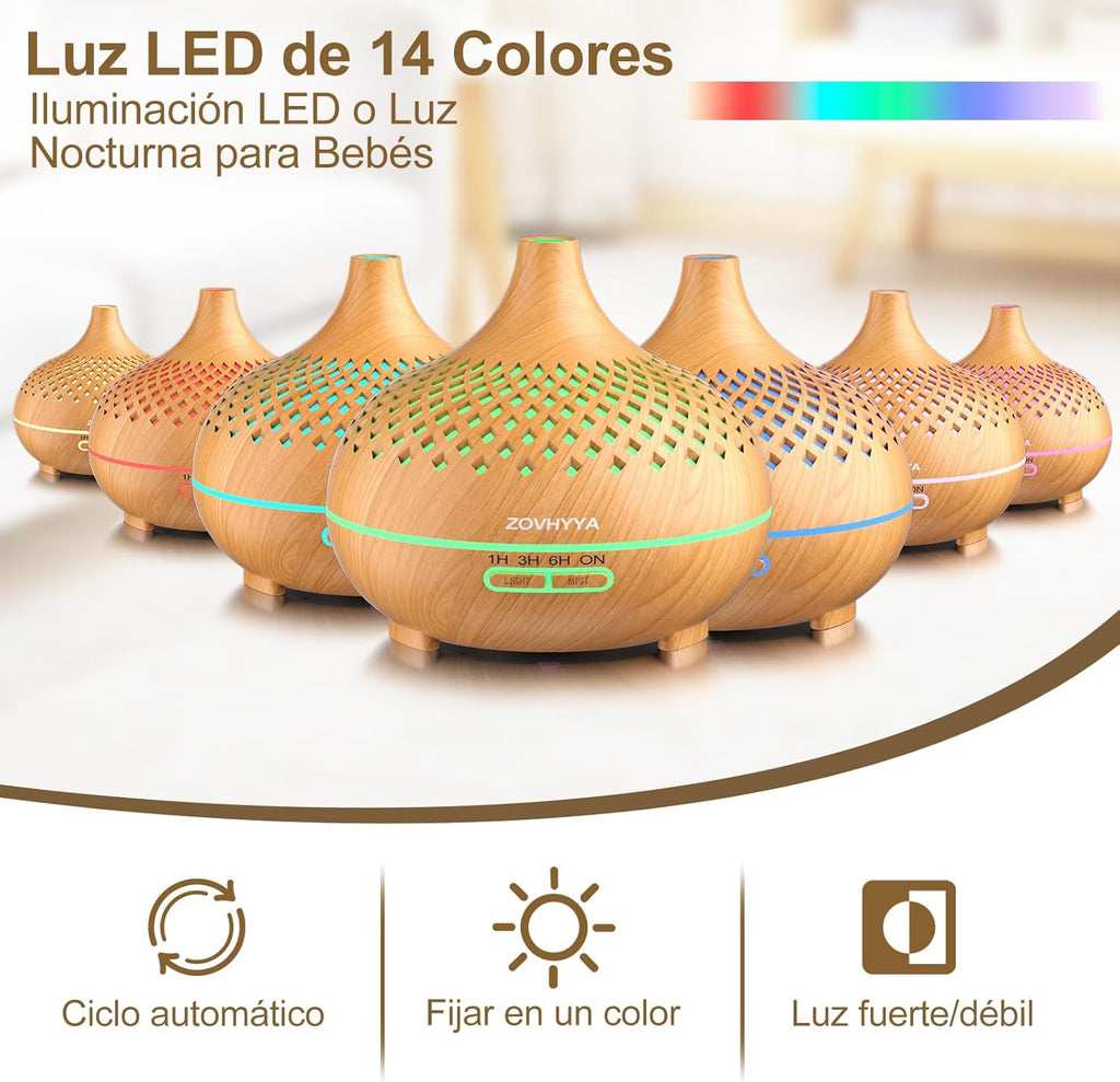 500ML Difusor De Aroma Máquina De Aromaterapia Con 14 LED Difusor De Humidificadores Control Remoto 4 Temporizador 2 Patrones De Pulverización