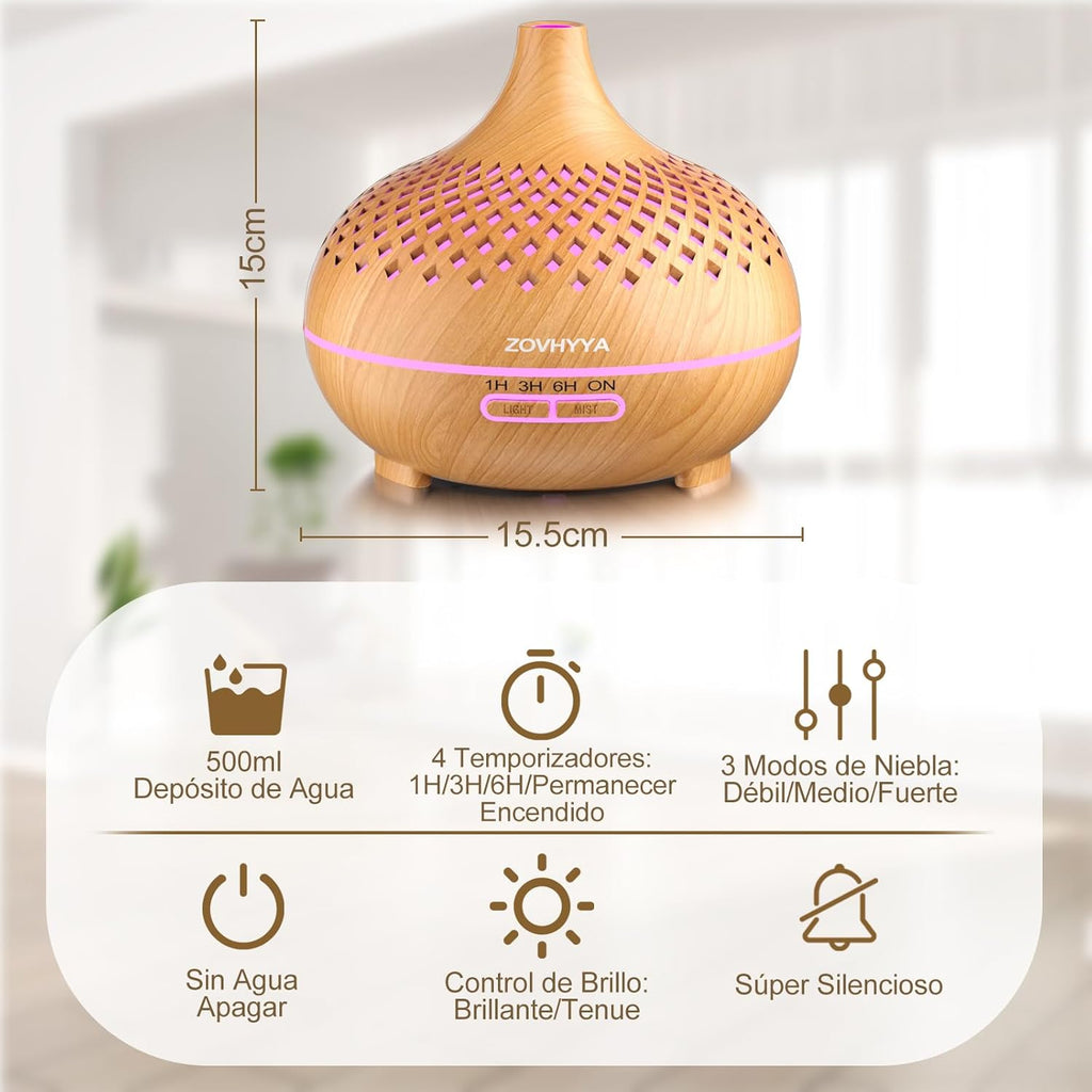 500ML Difusor De Aroma Máquina De Aromaterapia Con 14 LED Difusor De Humidificadores Control Remoto 4 Temporizador 2 Patrones De Pulverización