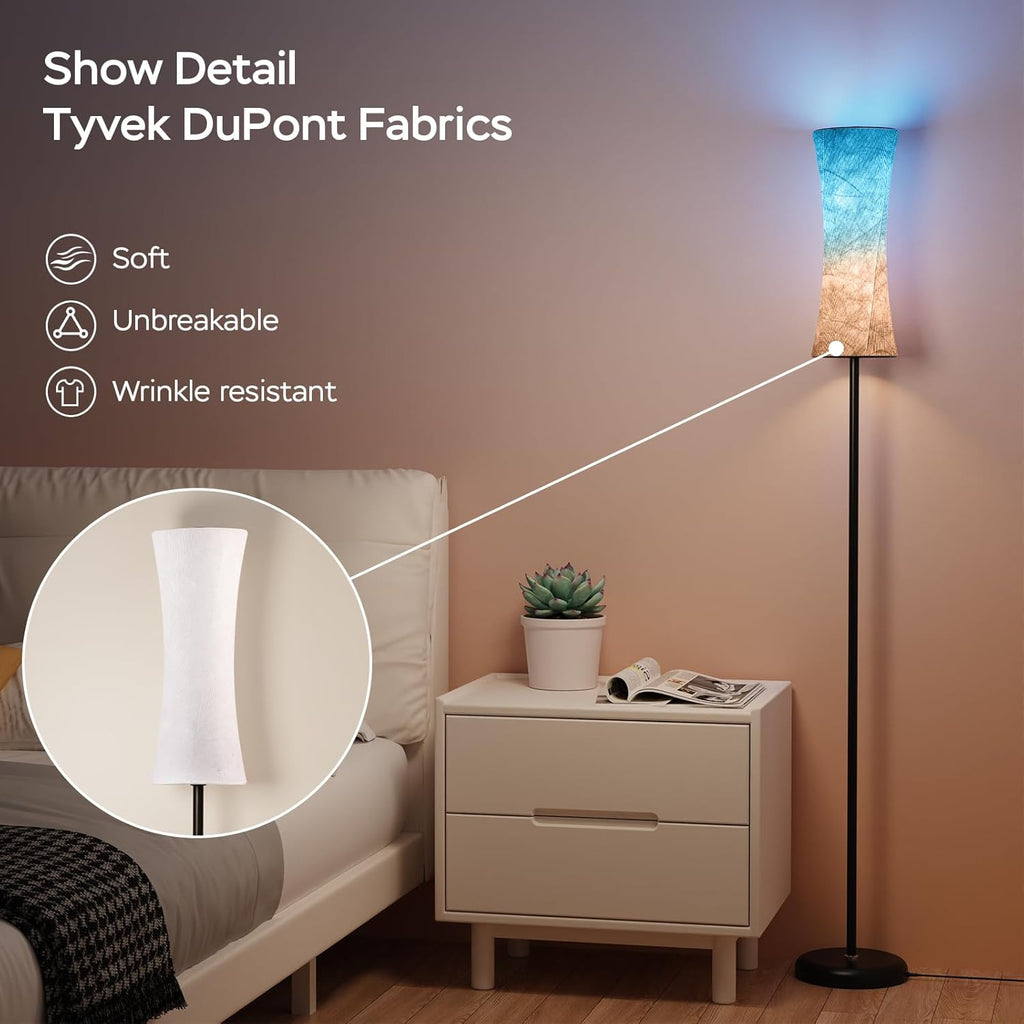 Amedelne RGB Lámpara De Pie De Salón, 12W Lámpara De Pie Moderna Inteligente, Lámpara De Pie Regulable Con Mando a Distancia, Tela, Luz Ambiente Para Fiesta, Sala De Juegos - Redondeada