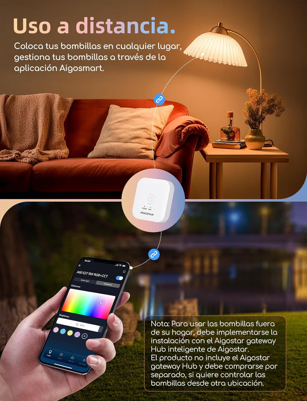 Aigostar Mesh- Bombilla Inteligente Bluetooth Mesh, G45. 2700K-6500K Y RGB Regulable, E14, 6.5W, 555LM. Bombilla LED Inteligente Compatible Con Alexa Y Google Home. Incluye Mando a Distancia. 2Uds