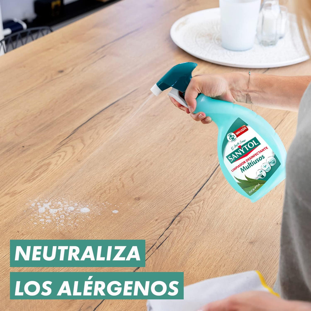 Sanytol - Limpiador Desinfectante Multiusos, Elimina Bacterias, Hongos Y Virus Sin Lejía, Perfume Eucaliptus - Pack De 4 X 750 Ml = 3L