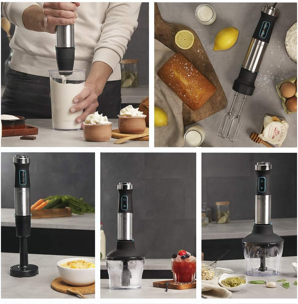 Cecotec Batidora De Mano Power Titanblack 1500 XL Perfectcream&Crush. 1500 W, Tecnología Crossblades Con Cuchillas De 4 Hojas, Pie XL, Incluye Picadora, Varillas Batidoras Y Pasapurés