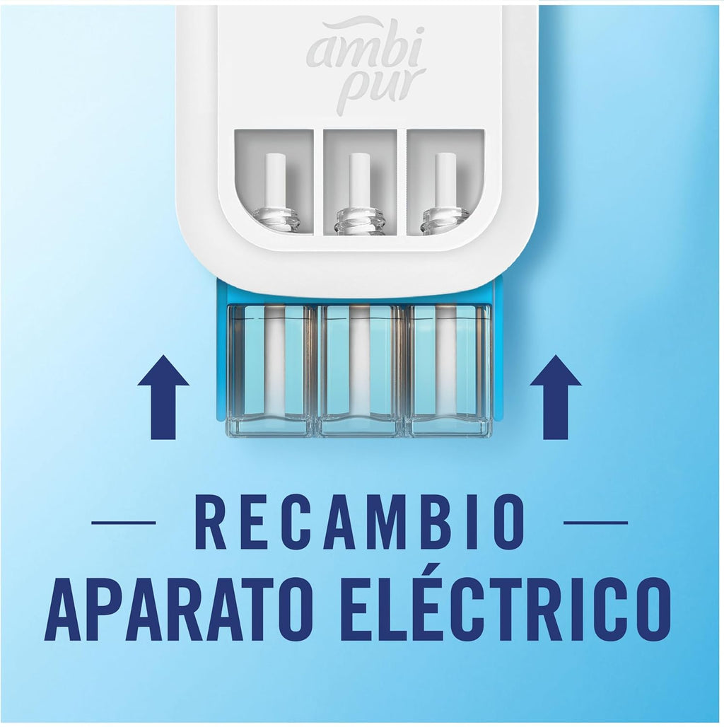 Ambipur 3VOLUTION Ambientador Casa, Aparato Electrico + 4 Recambios Aroma Frescor Primavera 80 Ml, 3 Fragancias Que Se Alternan Para Combatir Los Olores