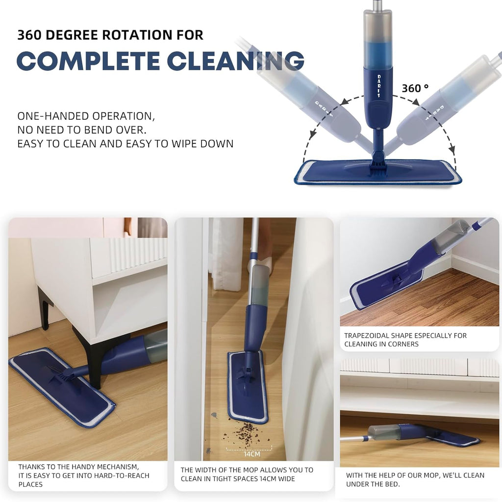 Mopa En Aerosol Para Limpieza De Suelos Con 6 Almohadillas Lavables, Mopa De Microfibra En Seco Y Húmedo Con Botella Recargable De 500 Ml Para Casa, Cocina, Suelos De Madera, Laminados, Azulejos De