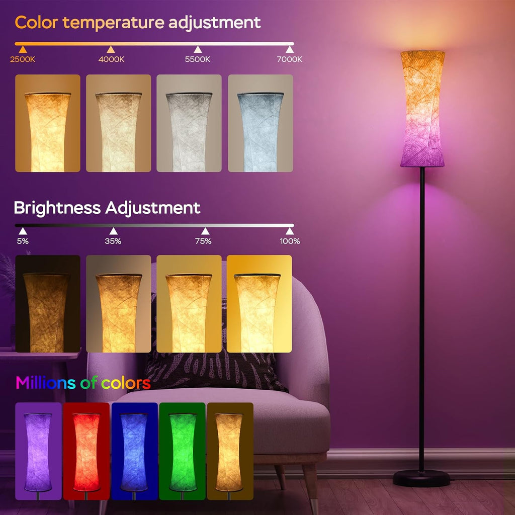 Amedelne RGB Lámpara De Pie De Salón, 12W Lámpara De Pie Moderna Inteligente, Lámpara De Pie Regulable Con Mando a Distancia, Tela, Luz Ambiente Para Fiesta, Sala De Juegos - Redondeada